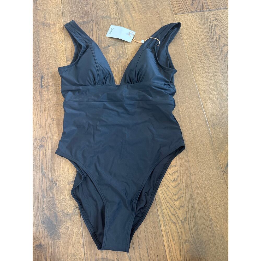 NWT Quince Black Italian Plunge One Piece Swimsuit Women Medium